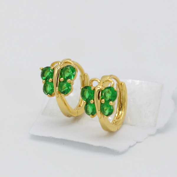 Butterfly Green Crystal Lovely Children Girl Earrings 18k Yellow Gold Filled Fashion Baby Girls Earrings Gift