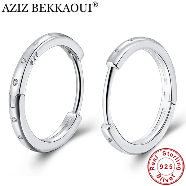 AZIZ BEKKAOUI Simple Style Real 925 Sterling Silver Hoop Earrings for Women Fashion Silver Jewelry Bijoux Lovely Gift