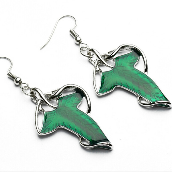 women brincos silver plated alloy punk The Hobbit Imitation jade Emerald earring big Green leaf drop earrings Leaves Dangle earrings e293