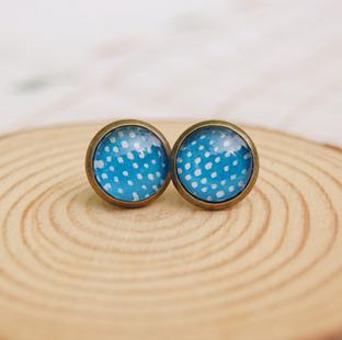 10mm Blue Earrings White Dots Christmas Stud Earrings for Kids Children Vintage Jewelry rd045