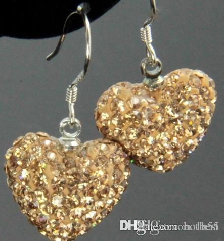 high quality hotsale y353 Rhinestone Mix Colors white disco Ball beads clay heart drop Dangle crystall Crystal Earrings Stud x634 w62 x82