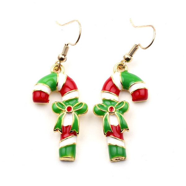 girl 2018 Hot alloy trendy Candy colors Merry Christmas candy cane Dangle earrings crutch drop earrings walking stick Dangle earrings e335