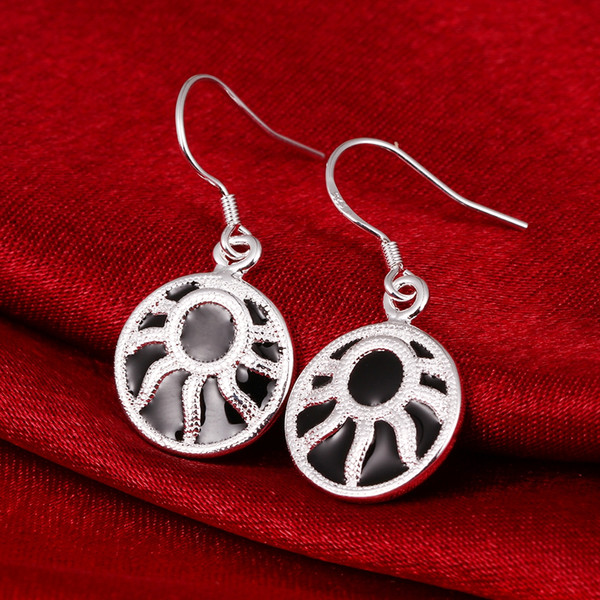 Vintage Buttons Dangel Black Paint New Summer Style 925 pure silver Drop earrings e6098 Fashion Jewelry