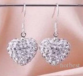 wedding gift hot best Mix Colors white disco Ball beads clay heart drop Dangle crystall Crystal Earrings Stud women f56