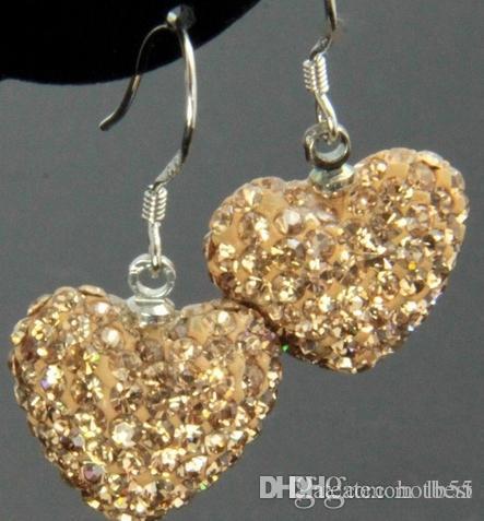 high quality hotsale y353 Rhinestone Mix Colors white disco Ball beads clay heart drop Dangle crystall Crystal Earrings Stud x634 w62