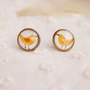 12mm Kawaii Yellow Bird Stud Earrings for Girls Bronzed Earrings Vintage Jewelry rd01