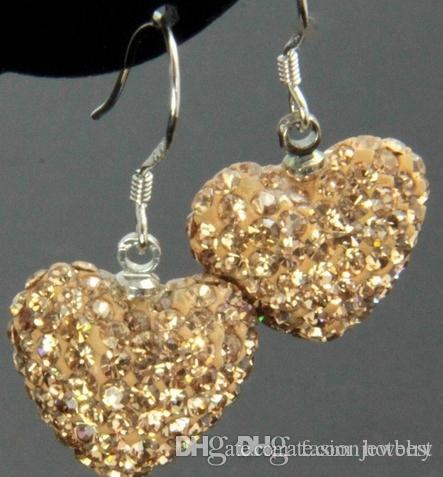 high quality hotsale y353 Rhinestone Mix Colors white disco Ball beads clay heart drop Dangle crystall Crystal Earrings Stud women