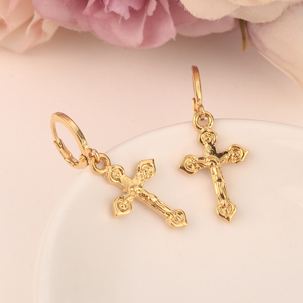 2pairs high quality Fashion 24k Gold Filled Women's Drop Earring Dangle Earring Charms Jewelry Cross Earrings brincos Vintage girls