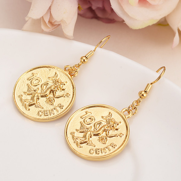 British Solomon Islands Ten Cents Coin earringsSea Spirit Ngoreru Gold Color & Brass,Arab/Africa jewelry set women girl gift