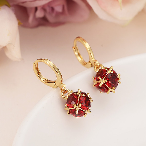 cz redcrystal Beads Earrings for Women/Girls Gold Ball Earing Jewelry Gifts African,Indonesia,Nigeria,Congo,Arab Dubai Earring