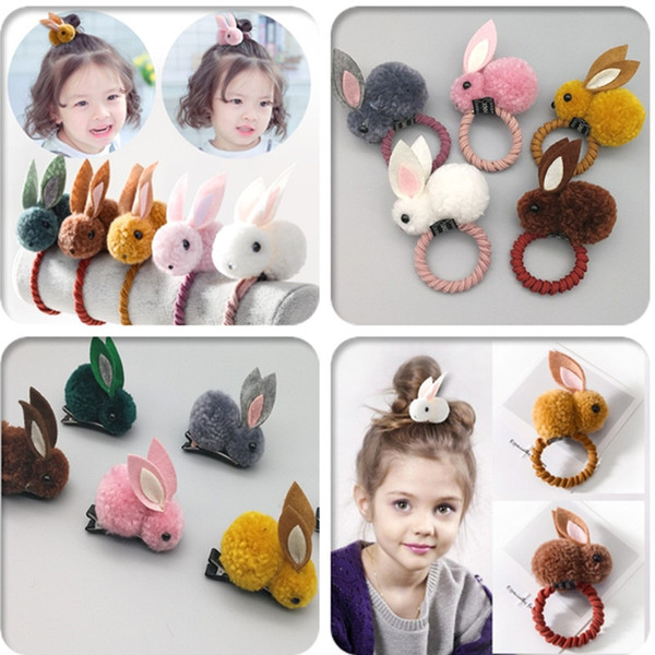 Cute cartoon three-dimensional bunny hairpin plush rabbit ears autumn and winter hair ring female head rope children hair accessories