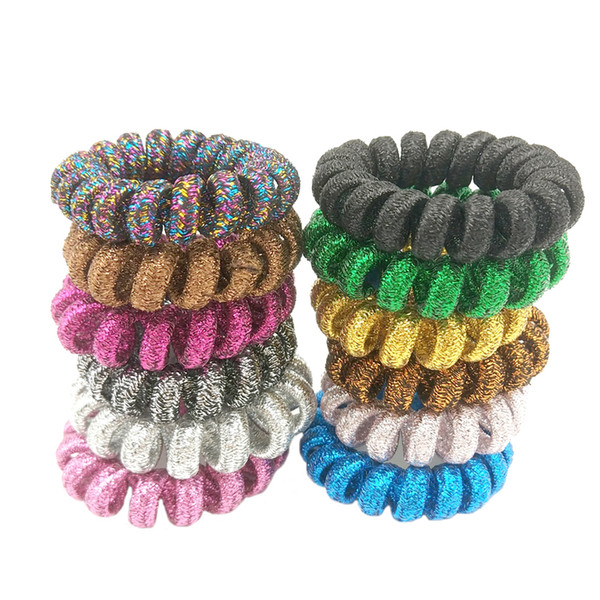 Lot 100Pcs Random Color Telephone Wire Line Cord Traceless Wrap Fabric Hair Ring Elastic Hair Band Girl Hair Scrunchy Size 4 CM