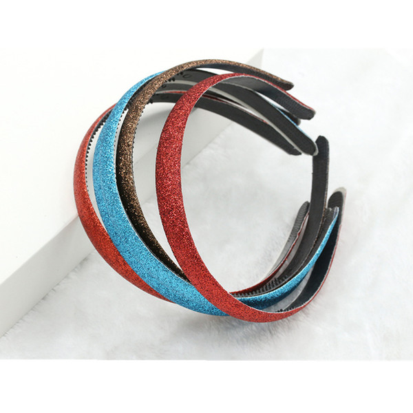 30pcs/lot 10 Colors Good Quality Girls Glitter Headband 1.2cm Glitter Fabric Covered Plastic Non-slip Hair Band Women Hair Hoop Accessory