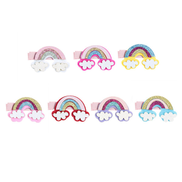 100% Cotton New popular children cartoon non-woven rainbow enviormental sequins cloth Hair clip headdress hairclip ornaments