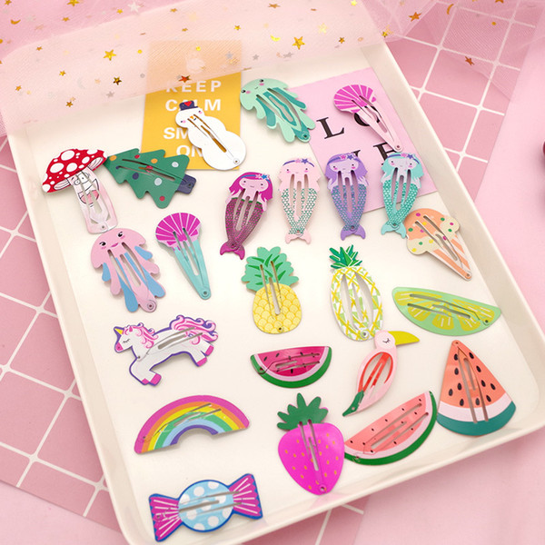 Whole Girls Bows Unicorn Mermaid Candy Mushroom Fruit Hair Clips Rainbow Kids Hair Clips Jellyfish Icecream Haipins Childrens Hairclips Hair