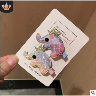 Glitter elephant childrens rainbow crown hairpins animal cartoon hair clips barrettes 2019 new hair jewelry 392