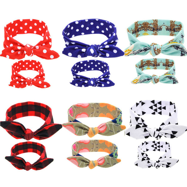 Parent-child Hair Jewelry Floral Printed Rabbit Ears Headbands Dot and Tartan DIY Bowknot Headbands Baby-Mum Hairbands