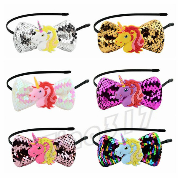 Hot Selling wholesale Children's Sequins Unicorn Black Hair Hoop Cartoon baby Hair Card Party Headbands Hair Ornaments T5C6014