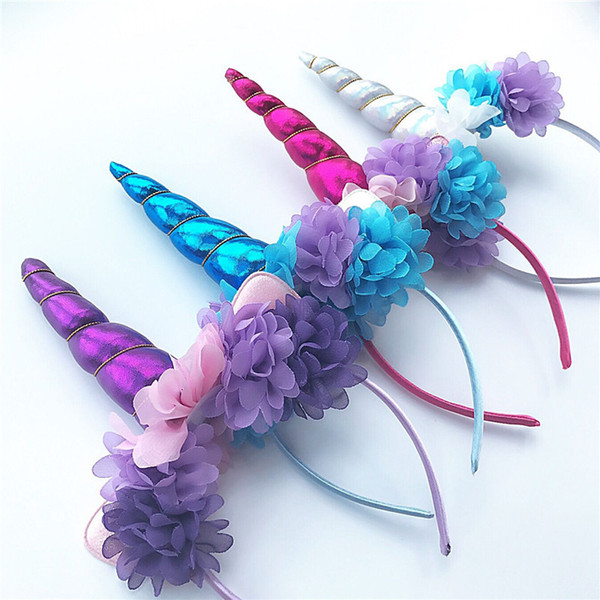 Cute princess birthday party Children unicorn Hair Sticks kids floral headband Toddler Hair ribbon baby Hair Accessories WCW359