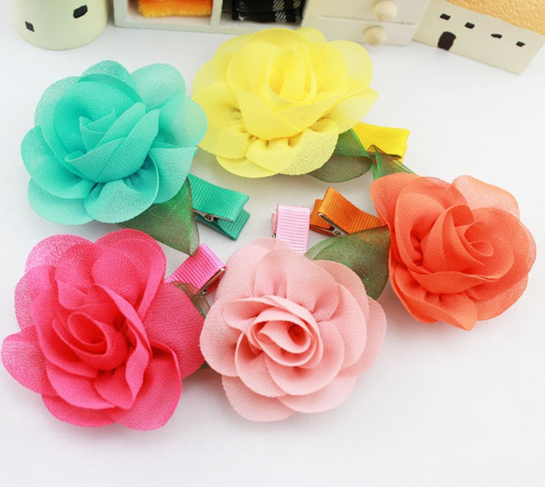 10 Pcs/lot Sweet Chiffon Fabric Flower Hair Clips Girls' Hairpin Kids Hair Accessories