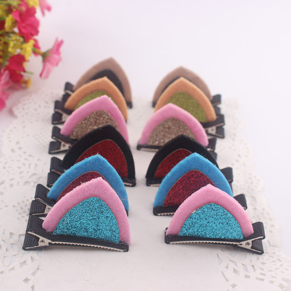 Cute cat rabbit ears hair clips for children girls 6 colors fabric hair accessories 3.5*5cm clips wholesale