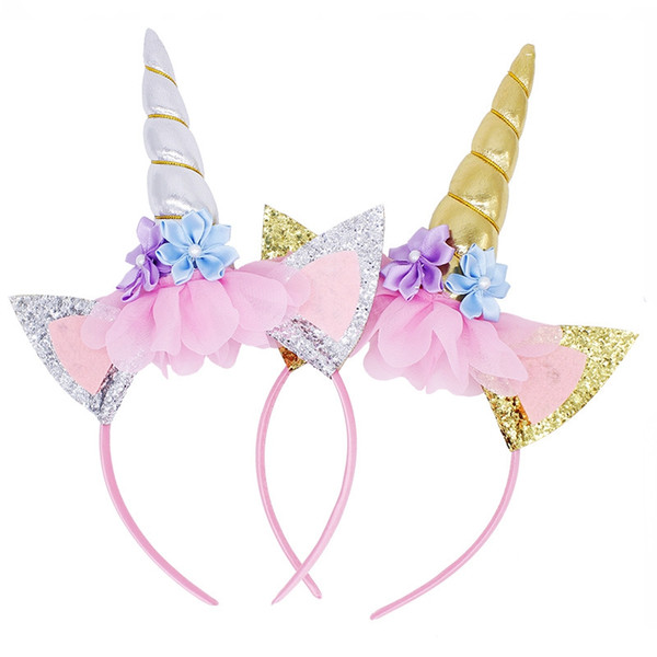 Unicorn Hair Headbands Cute Princess Birthday Party Children Sticks Floral Toddler Hair Ribbon Baby Hair Accessories Cosplay Wholesale