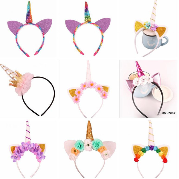 20 styles Baby rainbow Unicorn Tiaras for Festival Halloween Christmas Fashion Lovely Cat Ears Girls Hair Sticks Kids Hair Bow Headband A555