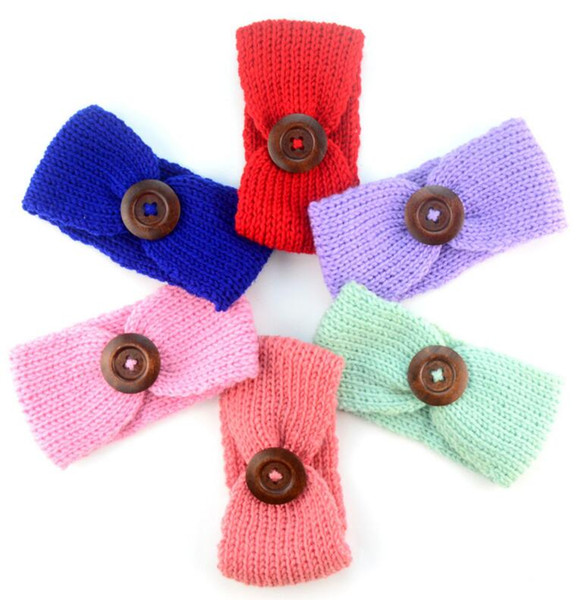 New Baby Girls Fashion Wool Crochet Headband Knit Hairband With Button Decor Winter Newborn Infant Ear Warmer Head Headwrap 60 pcs