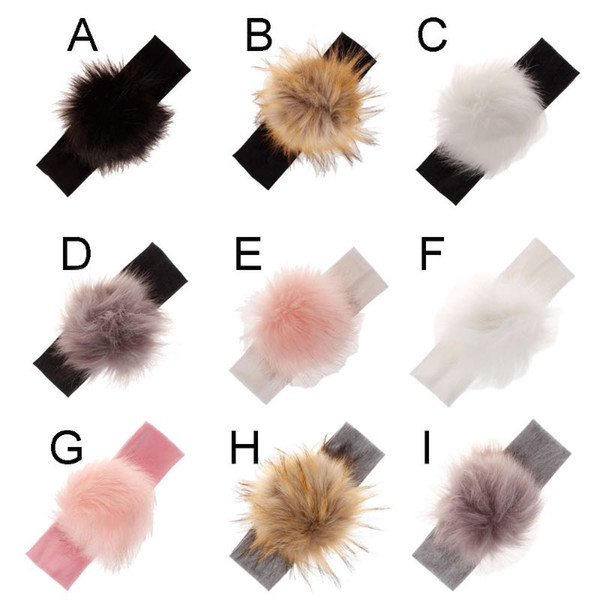 Hot Selling New Simple Children Imitation Racoon Hair Ball Headbands Elastic Baby Pure Colors Head Wrap For 1-6 Years Old 9 Colors