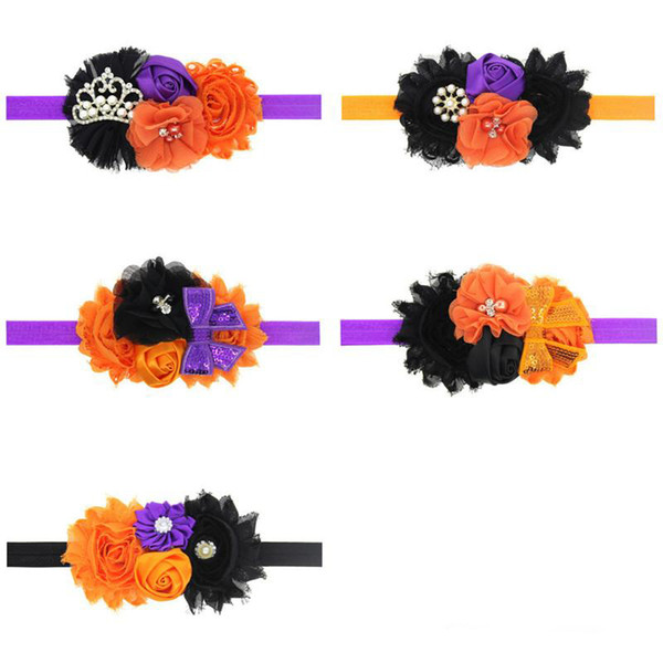 Best Deal Baby Headbands Halloween Bow Flower Headbands Boutique Girls Tiara Rhinestone Satin Hair Accessories Kids Shabby Chiffon Hairbands