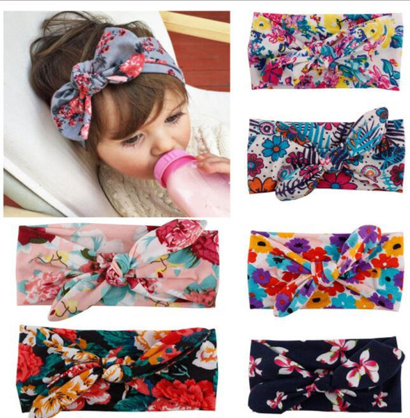 Baby Flower Bowknot Headband rabbit ear Bohemia headband for girls floral hair bands 6 color