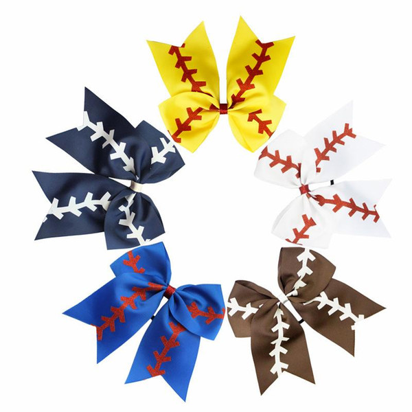 5 Colors Softball Headband Girl Baseball Cheer Hairbands Rugby Bowknot Dovetail Hair Bows Hair Accessories Hair Rubber Bands CCA11479 60pcs