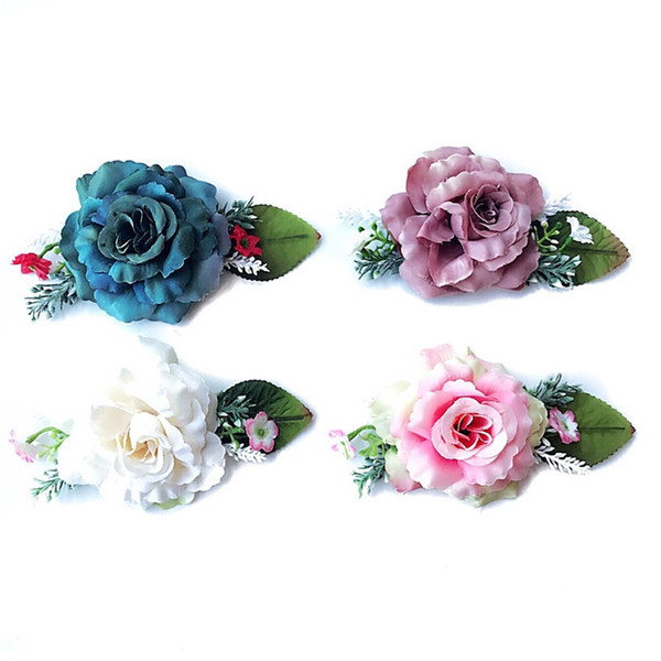 Cute Baby Girls Princess Hair Clips 3D Floral Barrettes Tulle Flower with Leaf Children Headbands Fashion