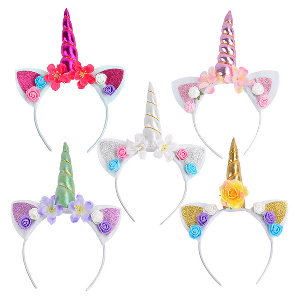 2018 1Pcs DIY Kids Unicorn Headband Glitter Hairband Rainbow Unicorn Horn Hairband unicorn Bonus for Party