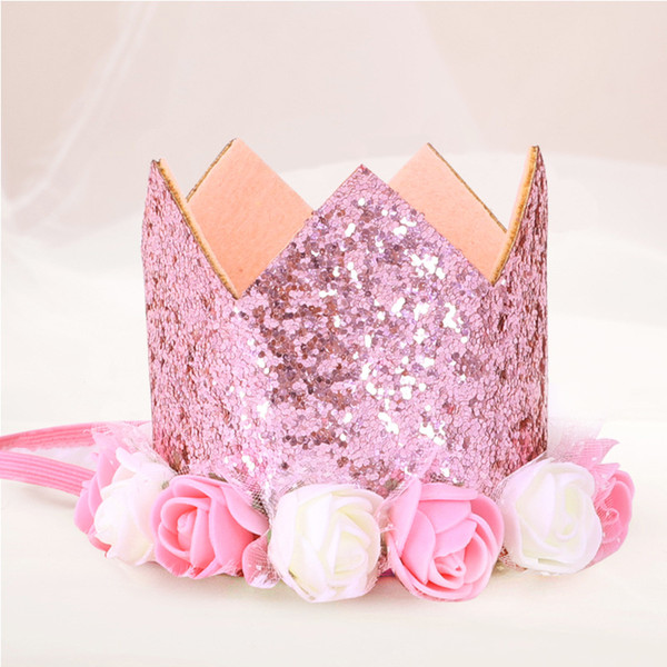 Baby Princess Tiara Crown,Baby Girls/Kids First Birthday Hat Sparkle Gold Flower Style with Artificial Rose Flower