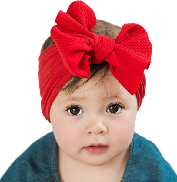 New 10 Colors Baby Girl Big Bow Nylon Headband Fashion Super Soft Candy Color Bohemia Bow Girl Infant Hair Bows Accessories Headband