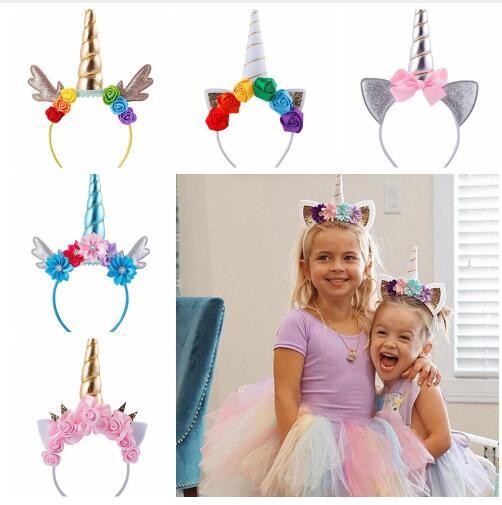 Hot 19 Style Sale Kids Colorful Unicorn Horn Hairband Chiffon Unicorn Headband Glitter Hairband Easter Bonus for Party Gift Hair Gifts