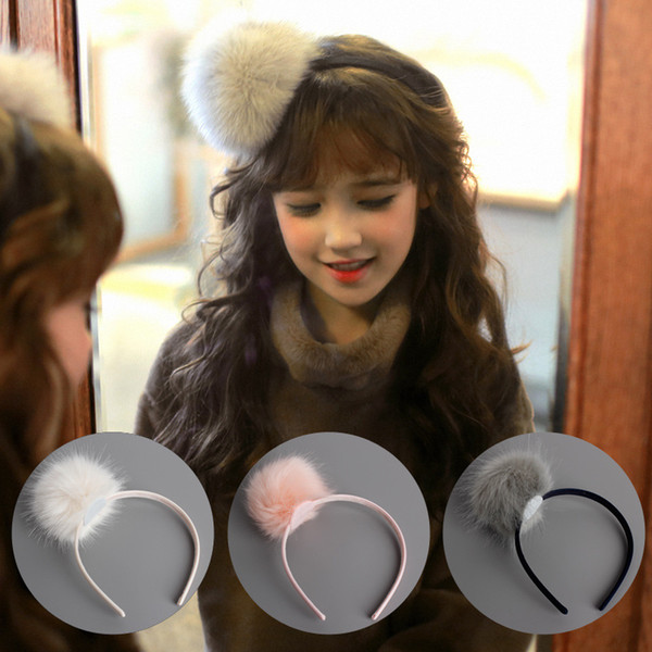 3 Color Optional Head Lamp Hoop Big Hair Quality Pompons Rabbit Hair Band Hair Jewelry Children's Tiaras