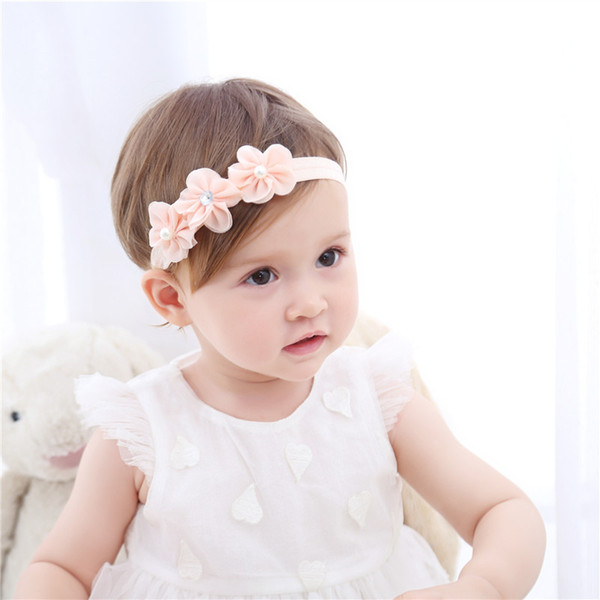 Hot Sale New Fashion Lovely Baby headbands Three Flowers Hairbands Hand Sewed Flowers With Pearls And Drills Children Hair Ornament