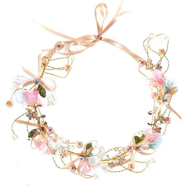 Hair Bands Jewelry For Bride Crystal Pearl Delicate Metal Leaf Wedding Tiaras Korean Headdress Braided Headband Hair Accessories Drop Ship