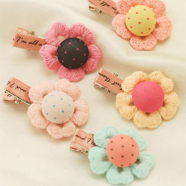 Random color Korean version child Handmade Cartoon shape Candy colors Lace Flowers Hair clips girl Hair ornaments Headdress birthday gift