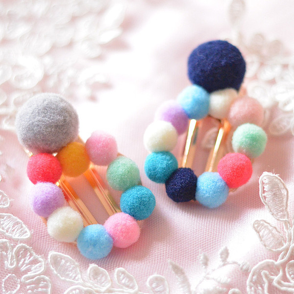 6pcs/lot high quality colorful plush balls hair pins for kids women girls Christmas gifts hair jewelry accessories