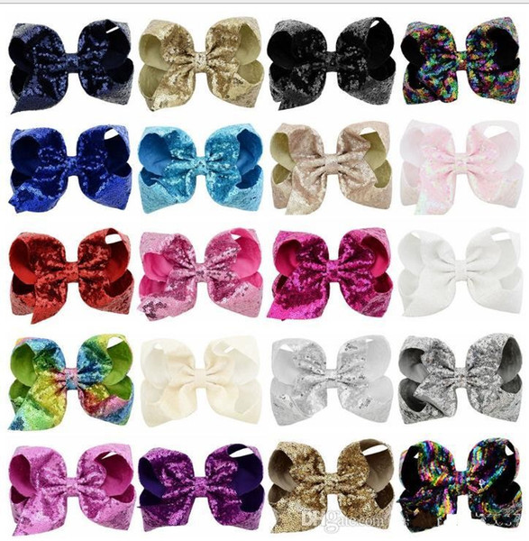 8 Inch Rhinestone Hair Bow Jojo Bows With Clip For Baby Children girls Large Sequin Bow Unicorn Bow Mermaid 6 Styles Hot Sale