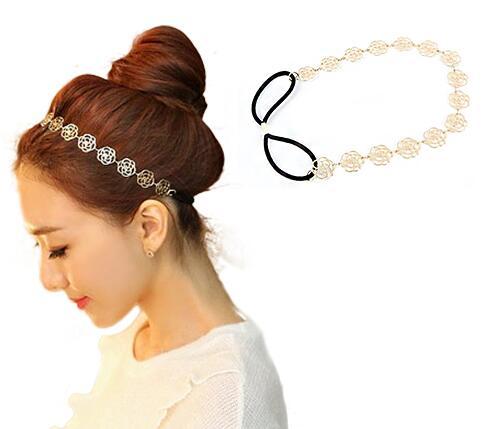 Hair Accessories Fashion Rose Flower New Women Headband Lovely Metallic Hollow Rose Flower Elastic Headwear hair Accessories