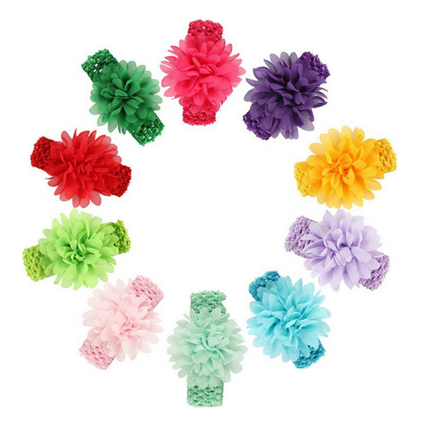 New Brand Headbands Baby Kids Headwear Head Flower Hair Accessories Chiffon Flower With Soft Elastic Crochet Hair Band Free Shipping Fast