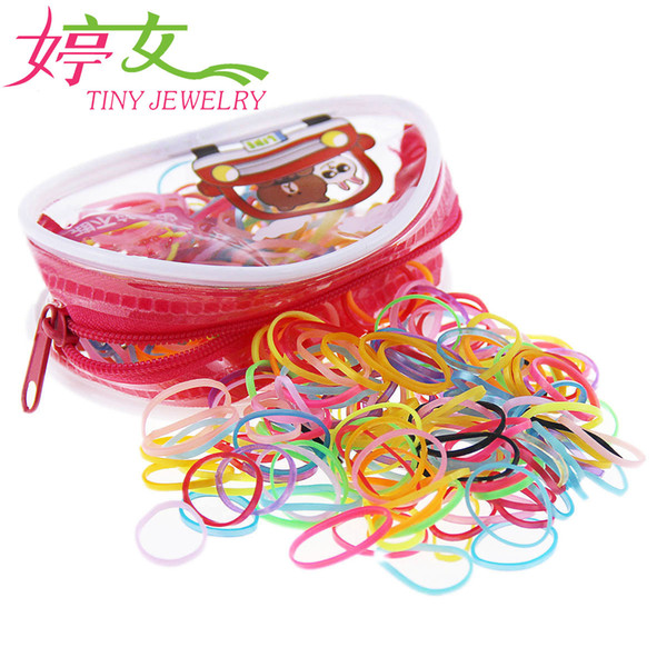 Crossborder childrens hair tied rubber band candy color strong pulling childrens head rope disposable leather band zipper bag