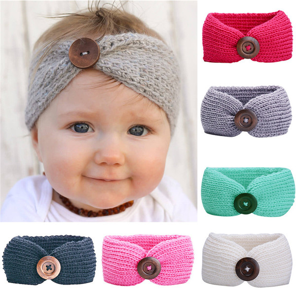 New Baby Girls Fashion Wool Crochet Headband Knit Hairband With Button Decor Winter Newborn Infant Ear Warmer Head Headwrap