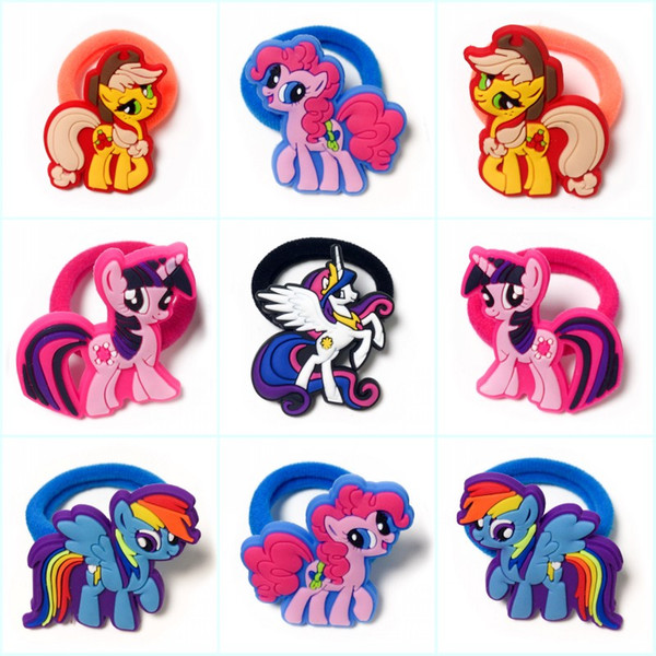 Retail 20pcs+ Lovely Horses Cartoon Girls Hairbands Cute Headwear Hair Accessories PVC+Elastic Bands Kid Gift Party Favors Hair Jewelry