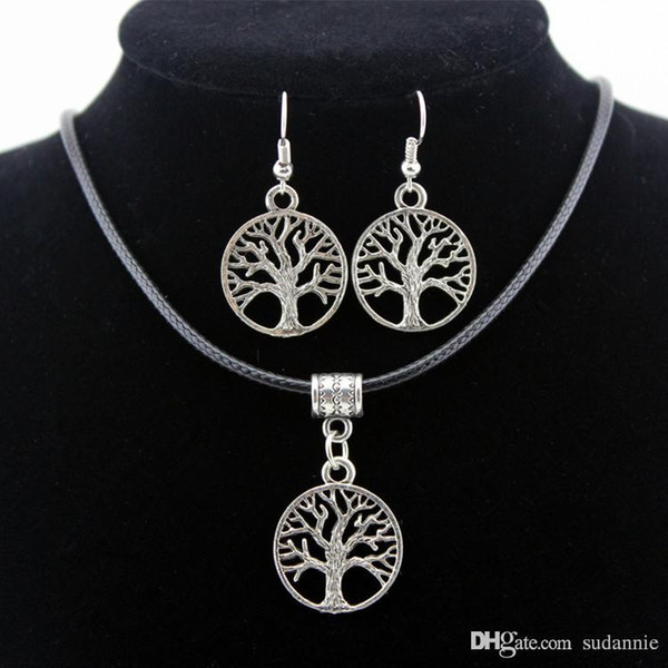 2017 Silver Tree Of Life Jewelry Sets Pendant Necklace & Earrings Totem Gift Wife Girlfriend Women Wedding Valentines Day Love