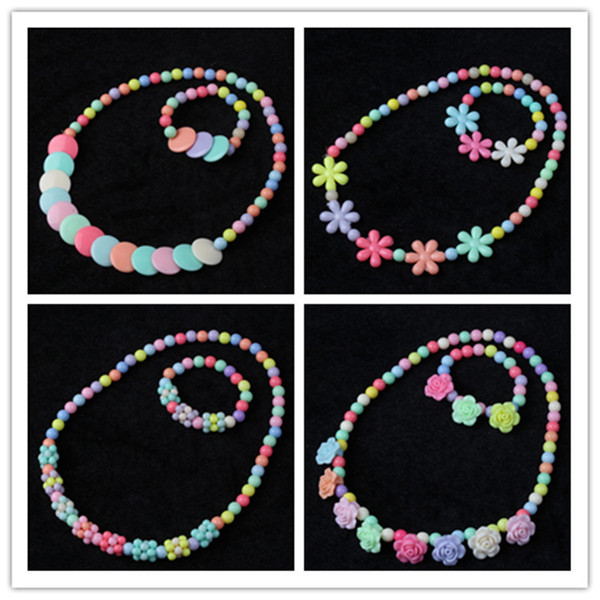 European And American New Children's Jewelry Necklace Bracelet Set Wholesale Girls' Jewelry Bracelet Acryl Colorful Bead Necklace